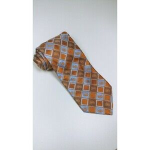 SEGNI & DISEGNI SILK TIE MADE IN ITALY blue copper brown paisley check geometric